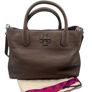 Tory Burch McGraw Triple Compartment Satchel Handbag, Pebbled Leather